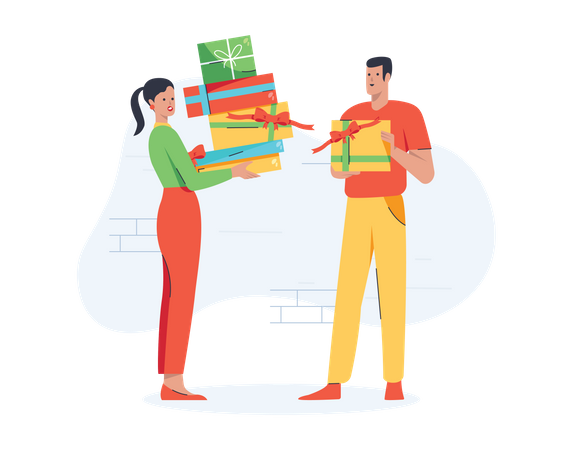 Free Girl giving gifts to man  Illustration