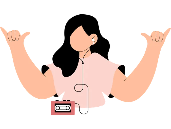 Free テープレコーダーで音楽を聴く女の子  イラスト