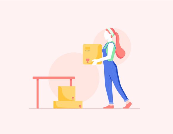Free Girl Moving Boxes Illustration