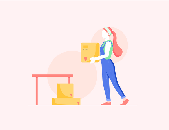 Free Girl Moving Boxes  Illustration