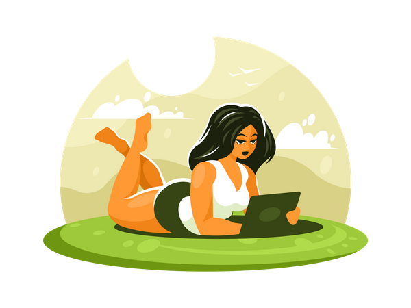 Free Girl Using Tablet  Illustration