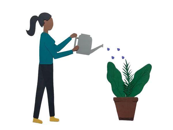 Free Girl watering plant using water can Illustration