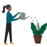 illustrations of girl watering plant