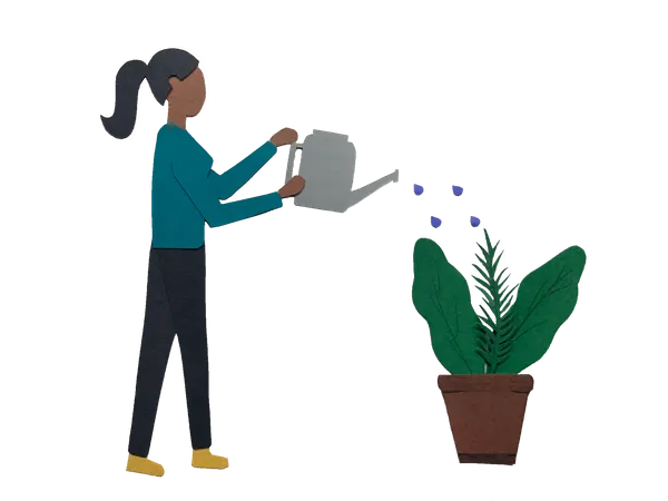 Free Girl watering plant using water can  Illustration