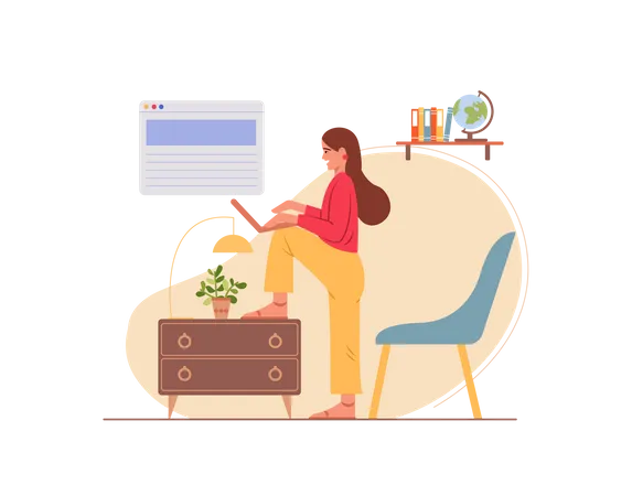 Free Girl working from home Illustration