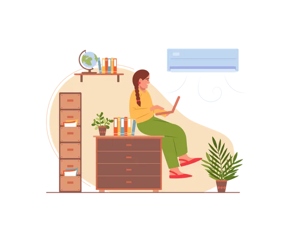 Free Girl working from home Illustration