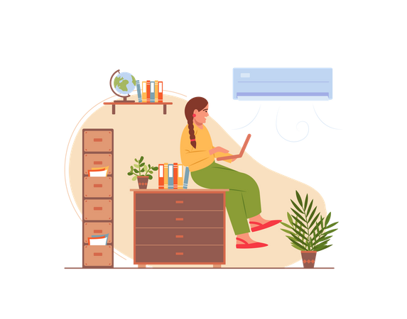 Free Girl working from home  Illustration