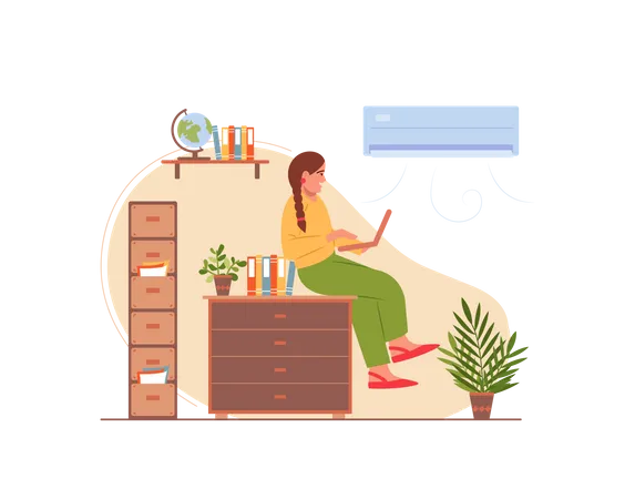 Free Girl working from home  Illustration