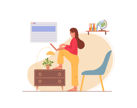 Free Girl working from home  Illustration