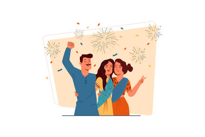 Free Glückliche Familie feiert Diwali-Fest  Illustration