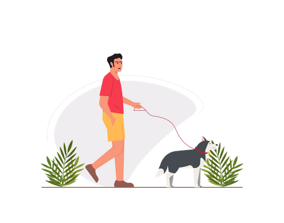 Free Guy walking with dog in the park  Illustration