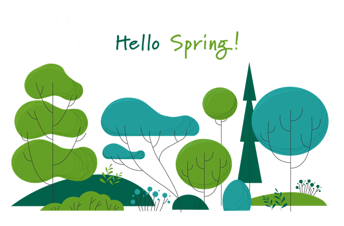 Free Hallo Frühlingsbanner mit Bäumen  Illustration