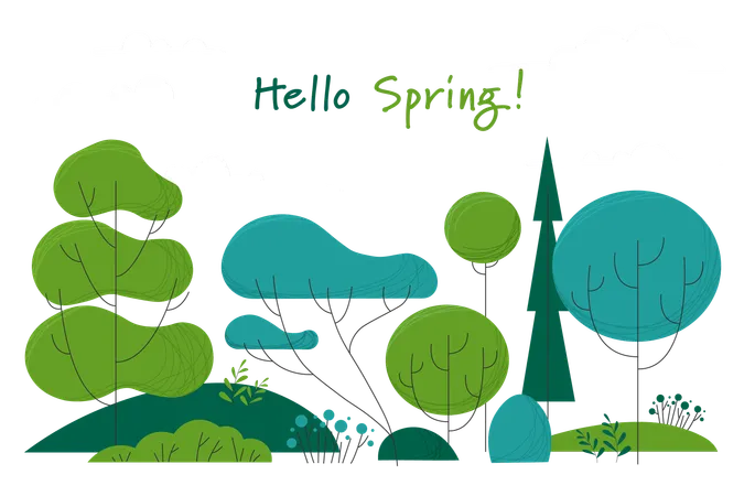 Free Hallo Frühlingsbanner mit Bäumen  Illustration