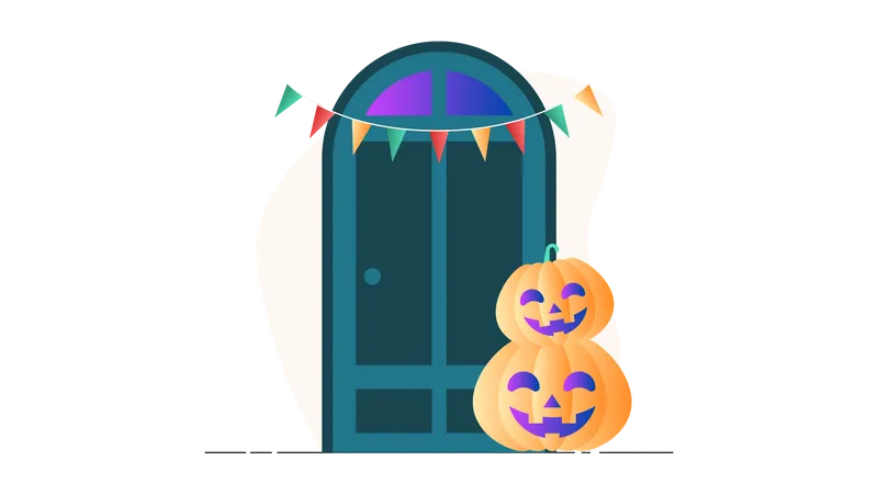 Free Halloween Pumpkin at the Door  Illustration