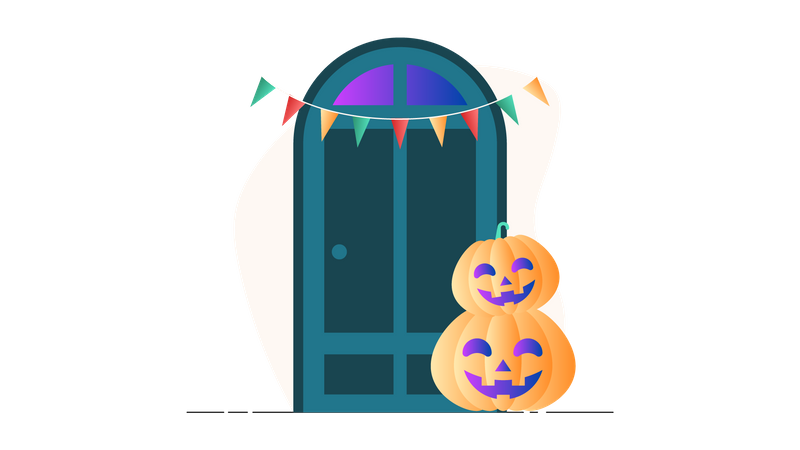 Free Halloween Pumpkin at the Door  일러스트레이션