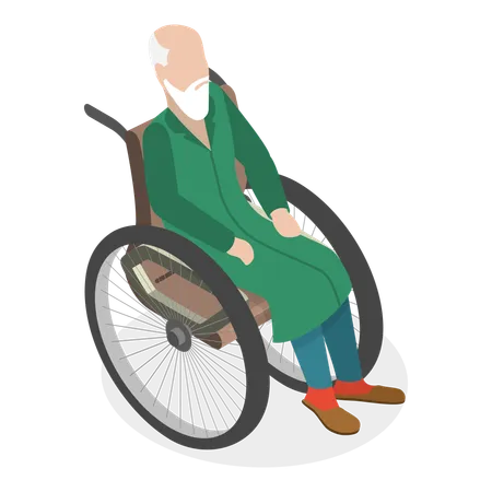 Free Vieil homme handicapé assis sur un fauteuil roulant  Illustration