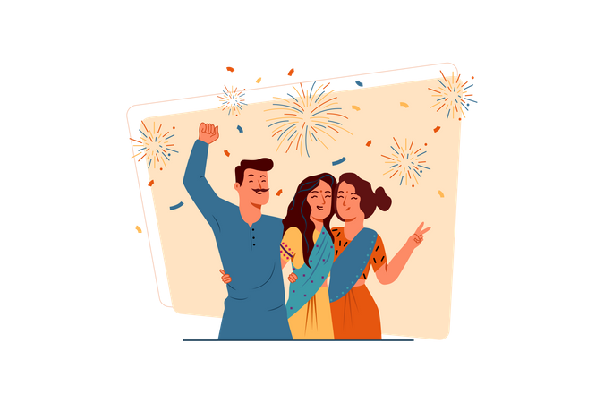 Free Happy family celebrating diwali festival  Illustration