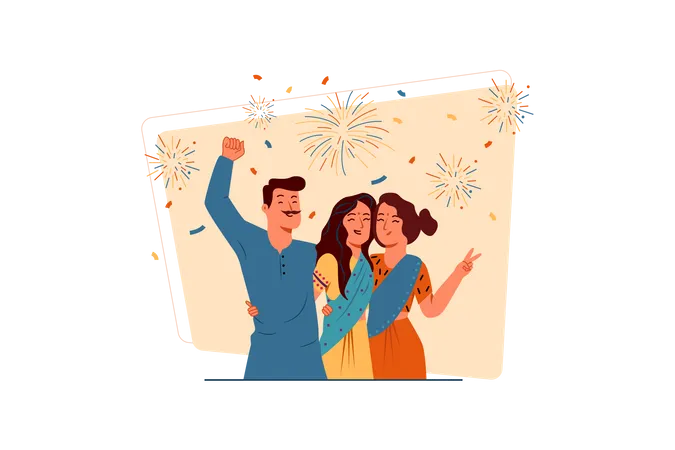 Free Happy family celebrating diwali festival  Illustration