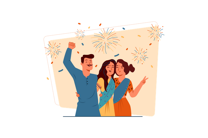 Free Happy family celebrating diwali festival  Illustration