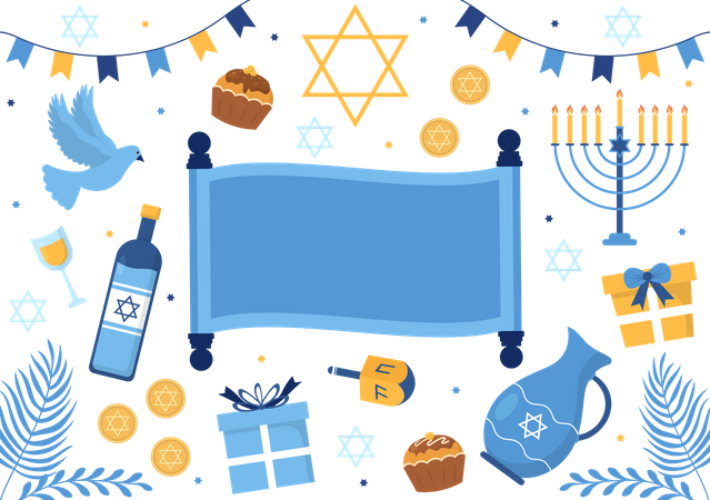 Free Happy Hanukkah Jewish Holiday  イラスト