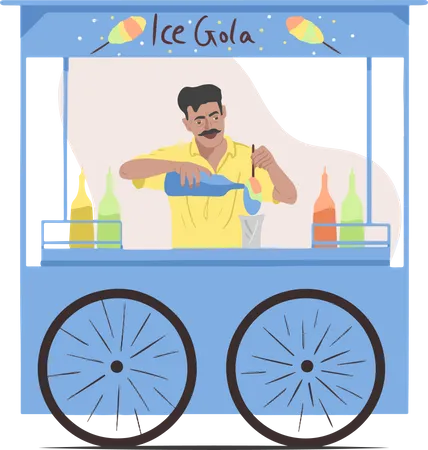 Free Hombre Indio Vendiendo Gola De Hielo Con Liquido De Diferente Sabor Para Probar En Una Tienda De Bicicletas Ilustración