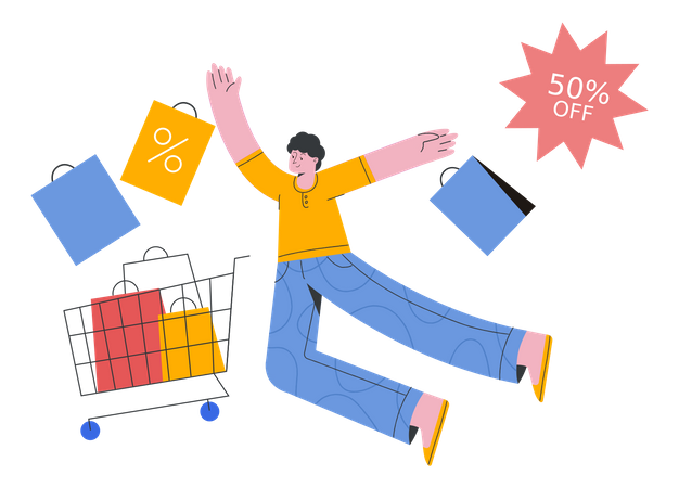 Free Hombre disfrutando de descuento en compras  Ilustración