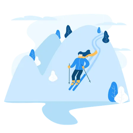 Free Hombre disfrutando patinando en una montaña cubierta de nieve  Ilustración