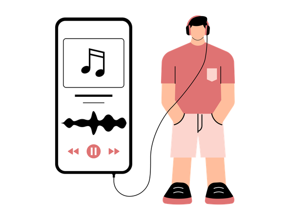 Free Hombre escuchando música con auriculares  Ilustración