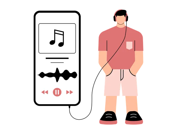 Free Hombre escuchando música con auriculares  Ilustración