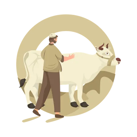 Free Hombre musulmán limpiando vaca  Ilustración