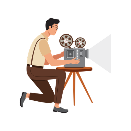 Free Hombre operando un proyector de películas vintage  Ilustración