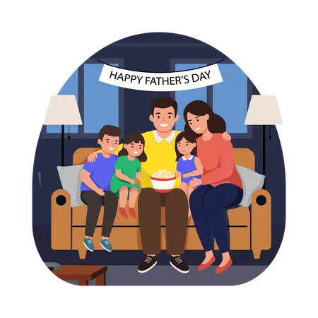 Free Hombre teniendo una noche de cine con la familia  Ilustración