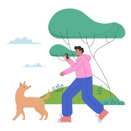 Free Homem com cachorro no parque  Ilustração