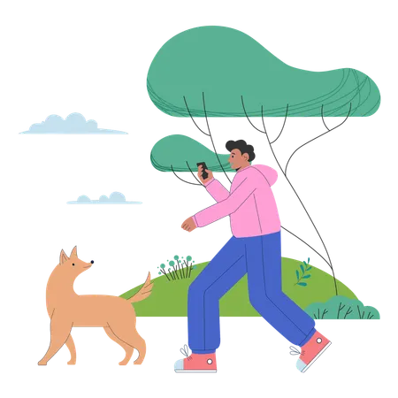 Free Homem com cachorro no parque  Ilustração