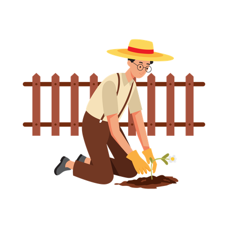 Free Homem decorando jardim com lanternas  Ilustração