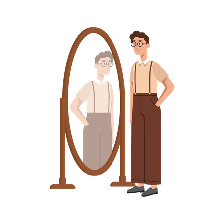Free Homem em roupa vintage olhando no espelho  Ilustração