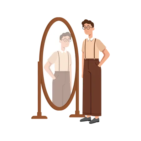 Free Homem em roupa vintage olhando no espelho  Ilustração