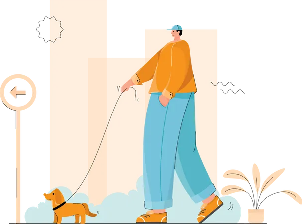 Free Homem passeando com cachorro  Ilustração