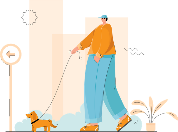 Free Homem passeando com cachorro  Ilustração