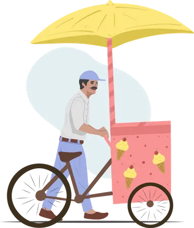 Free Sorveteiro Indiano Vendendo Doces De Sorvete E Milho Na Loja De Bicicletas Ilustração