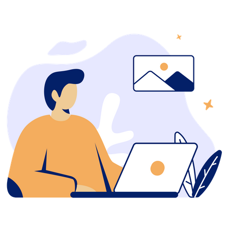 Free Homem trabalhando no laptop  Ilustração