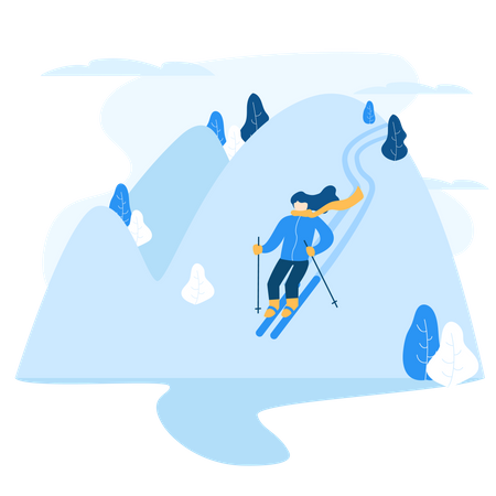 Free Homme appréciant le patinage sur une montagne couverte de neige  Illustration