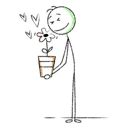 Free Homme bâton avec pot de fleur  Illustration