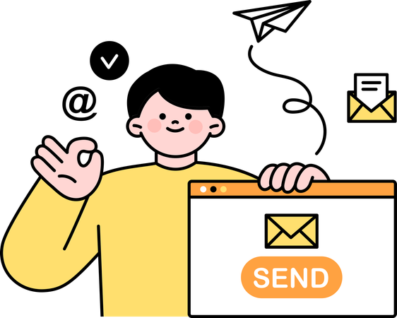 Free L'homme d'affaires envoie des mails de marketing  Illustration