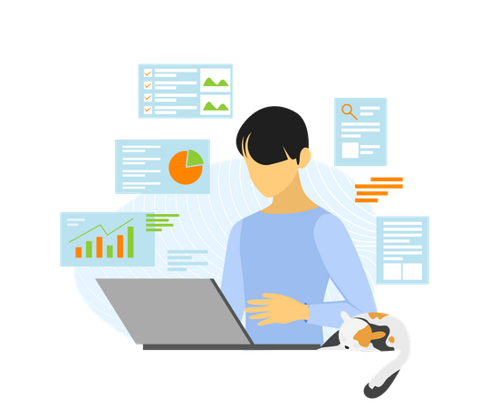 Free Homme d'affaires travaillant sur un ordinateur portable  Illustration