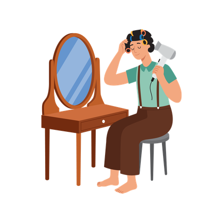 Free Homme en tenue vintage se regardant dans le miroir  Illustration