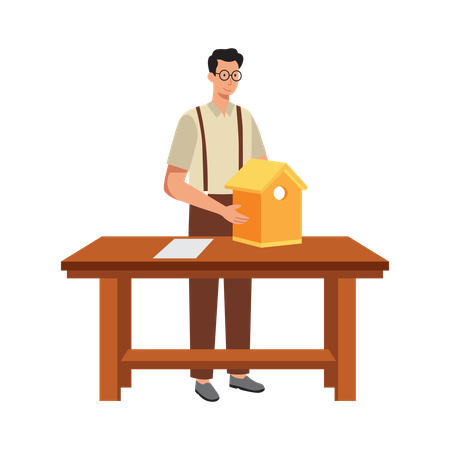 Free Un homme fabrique un ancien nichoir  Illustration