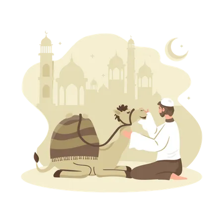 Free Homme musulman assis avec un chameau  Illustration