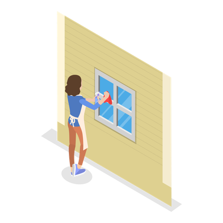 Free House cleaner cleaning windows of house  Illustration