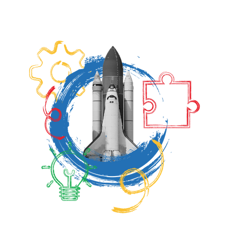 Free Idea de inicio de negocios con nave espacial para la resolución de problemas y el concepto de gestión  Ilustración